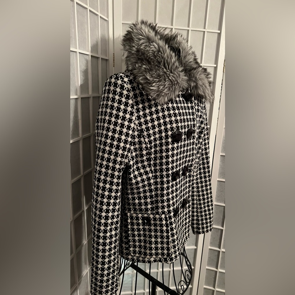 Women’s GAUCHA Tweed Checkered Fur Collar Coat Jacket - Picture 5 of 16